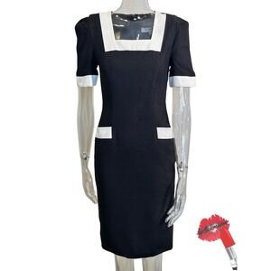 Vintage Carolina Herrera Dress Womens 10 Black‎ White Midi Classy Designer